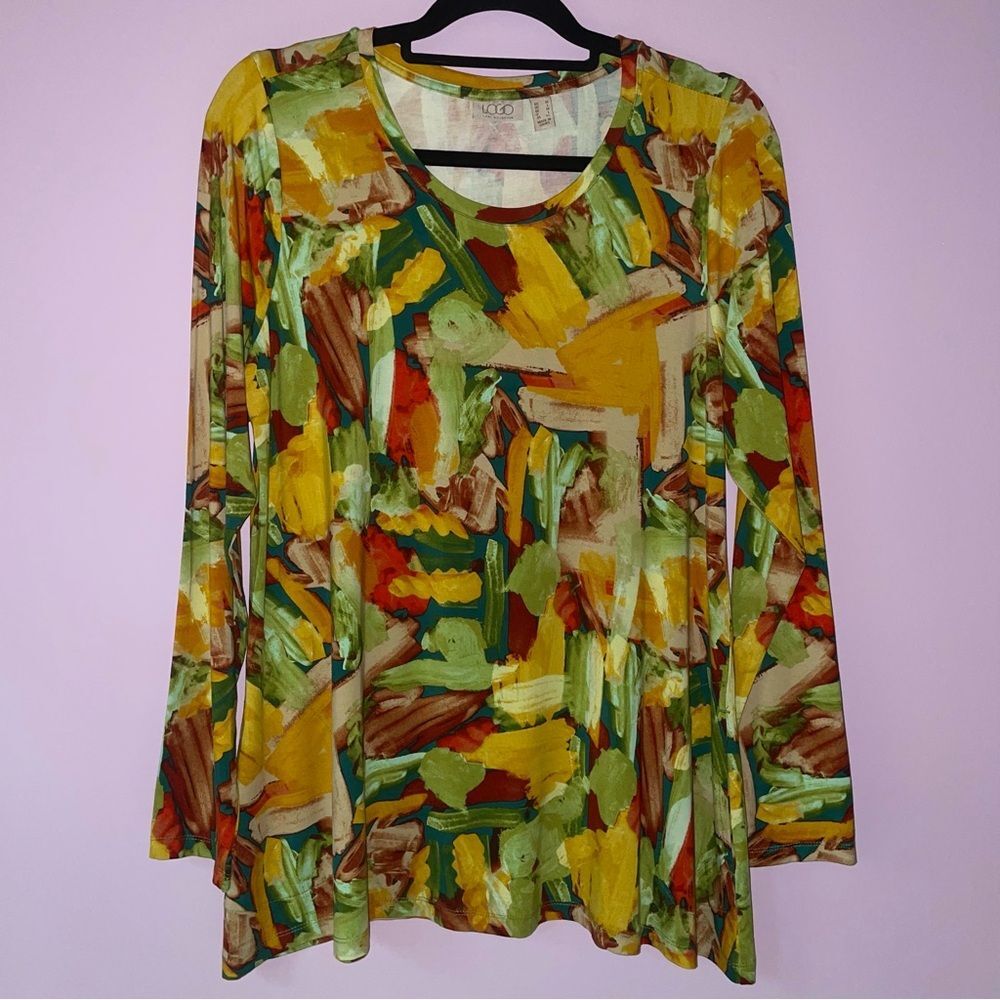 LOGO by Lori Goldstein QVC M Blouse Long Sleeve Soft Stretch Jersey Knit